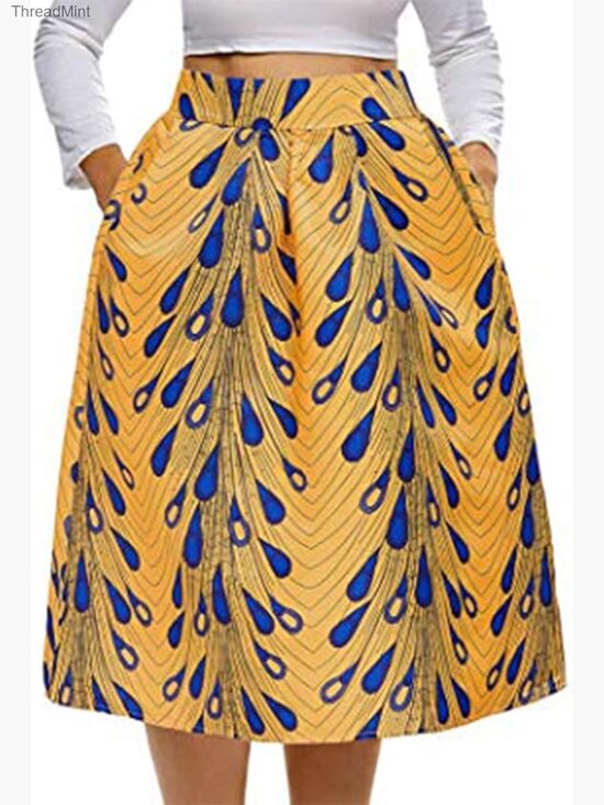 Dresses & Skirts - Plus Size African Print Long Maxi Skirt Elastic High Rise Summer Floral
